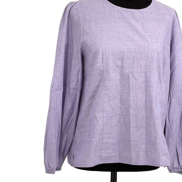 J Crew Tailored Shirt Womens 10 Long Sleeve Blue‎ Chambray Puff Sleeve Zip Back - Picture 5 of 6